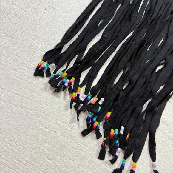 Upcycled Wild Fable Fringe Beaded Sweat Shorts Black, Size Small - Picture 4 of 9